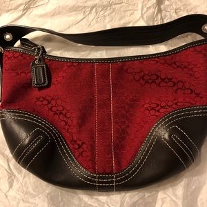 Coach small bag ,rare deep red dark brown leather.